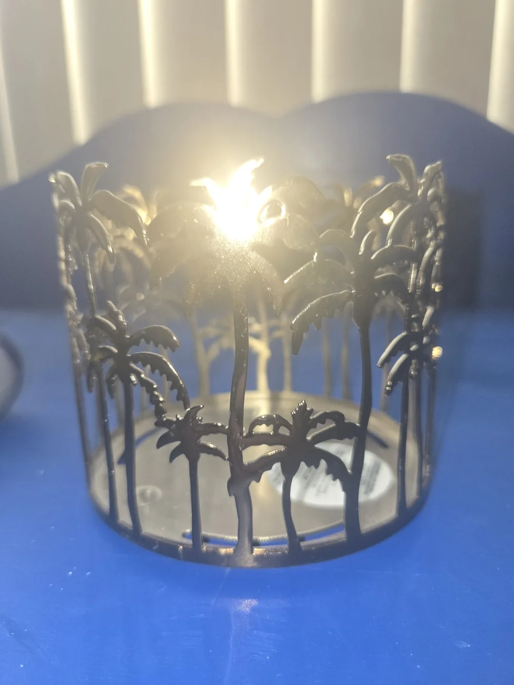 Metal Palm Tree Hurricane Candle Holder - Gold